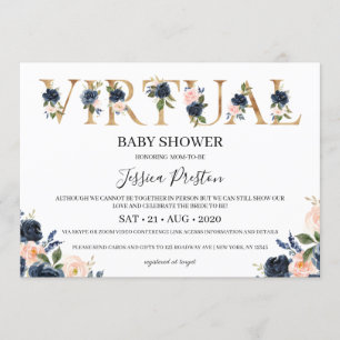 Invitation Baby shower virtuel Floral Blush de la Marine