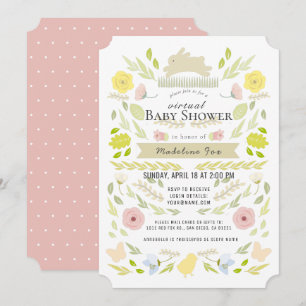 Invitation Baby shower virtuel Floral Bunny Foliage rose