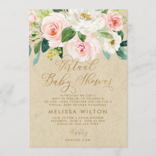 Invitation Baby shower virtuel floral couleur rose pâle