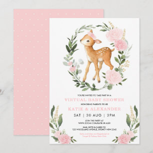 Invitation Baby shower virtuel Floral Deer Woodland Green