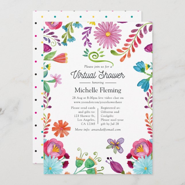 Invitation Baby shower virtuel Floral mexicain Fiesta (Devant / Derrière)