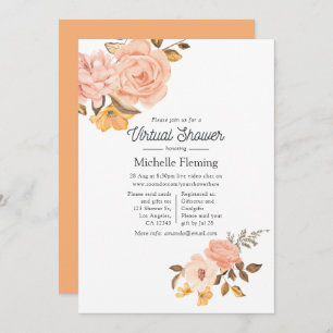 Invitation Baby shower virtuel floral rose et or