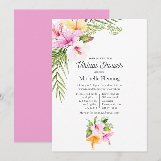 Invitation Baby Shower Virtuel Floral Tropical d'Été (Devant / Derrière)