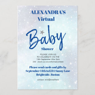 Invitation Baby shower Virtuel Garçon Bleu Étoile Moderne Est