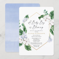 baby shower virtuel garçon floral bleu printanier