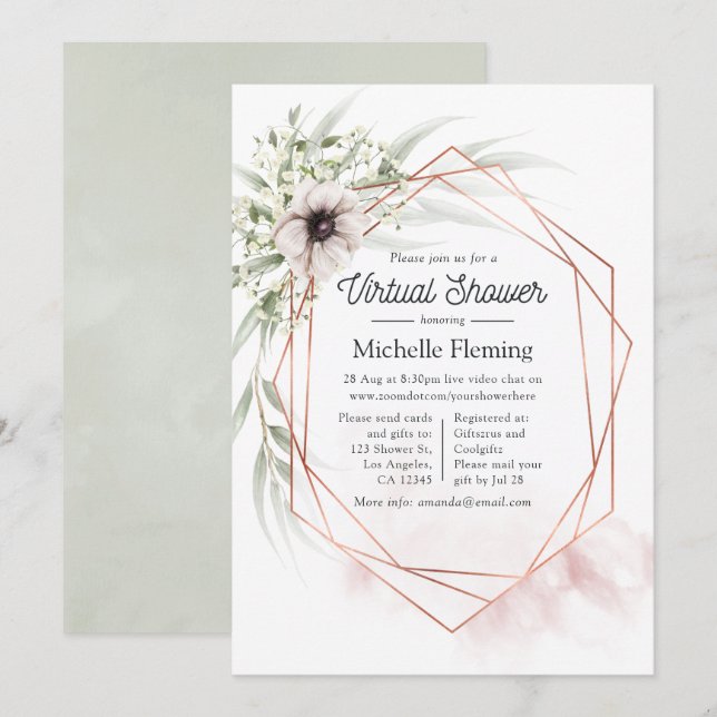 Invitation Baby shower virtuel géométrique Eucalyptus (Devant / Derrière)