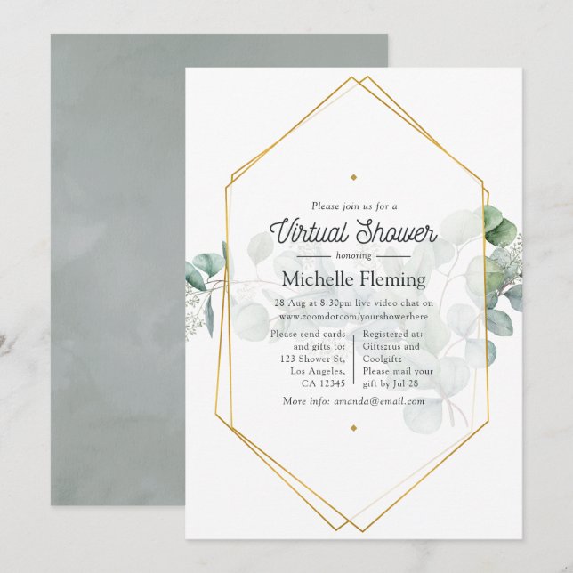 Invitation Baby shower virtuel géométrique Eucalyptus (Devant / Derrière)