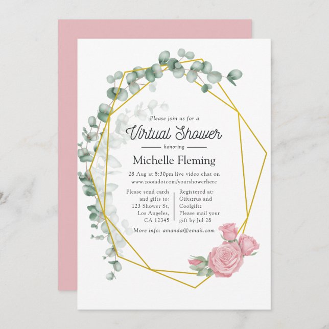 Invitation Baby shower virtuel géométrique Eucalyptus (Devant / Derrière)