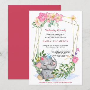 Invitation Baby shower virtuel géométrique Floral Eléphant