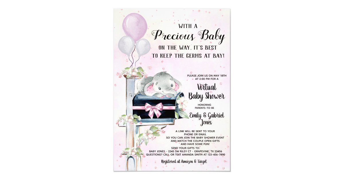Invitation Baby Shower Virtuel Girl Elephant Par Courrier Ele Zazzle Fr Invitation Baby Shower Virtuel Girl Elephant Par Courrier Ele Zazzle Fr