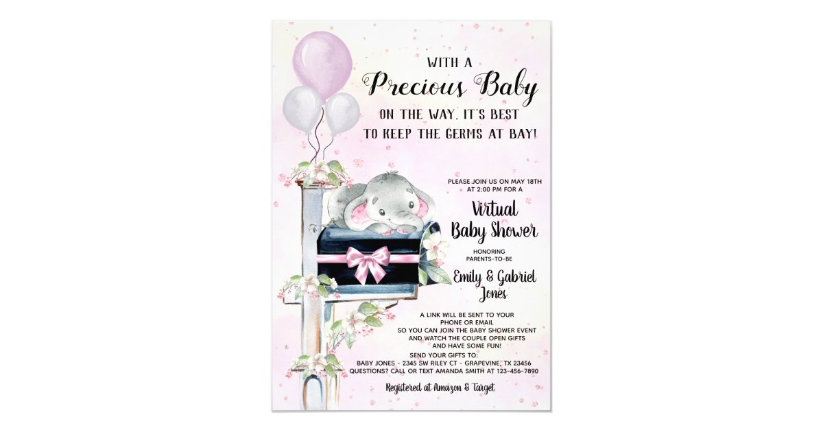 Invitation Baby Shower Virtuel Girl Elephant Par Courrier Ele Zazzle Fr