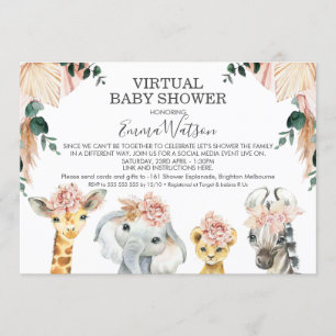 Invitation Baby shower virtuel Girls Safari Animals