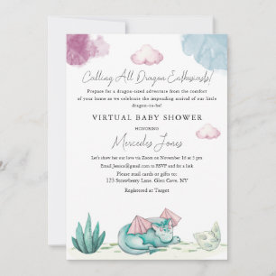 Invitation Baby shower virtuel Hatching Dragon Pastel Colonne