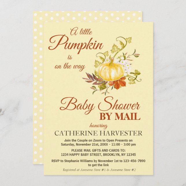 Invitation Baby shower virtuel Little Citrouille Rustic Fall (Devant / Derrière)