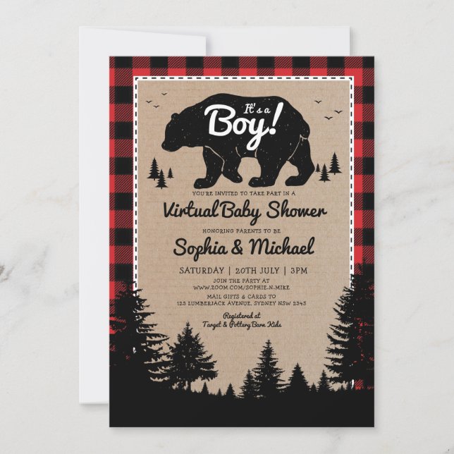 Invitation Baby shower virtuel longue distance de l'ours de b (Devant)