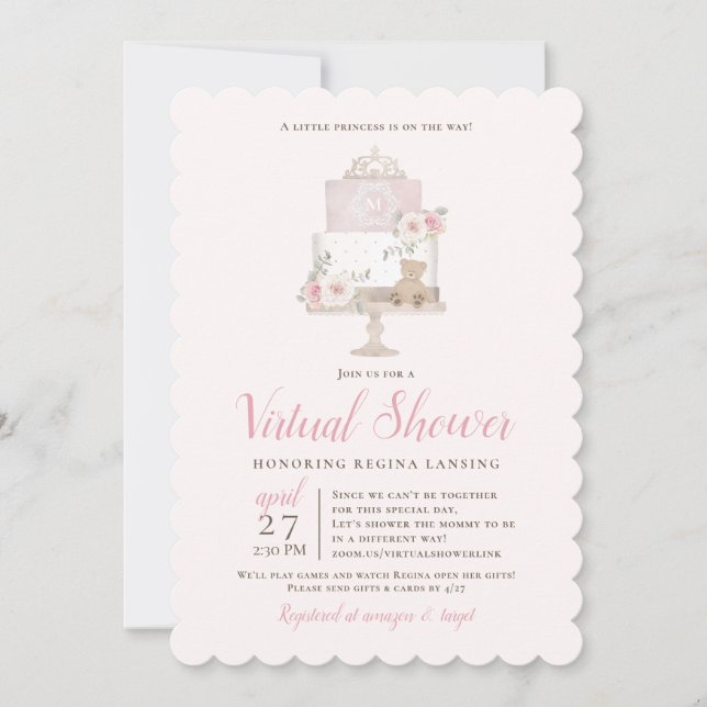 Invitation Baby shower virtuel longue distance Tiara Cake (Devant)