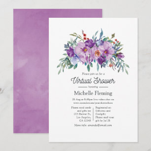 Invitation Baby-shower virtuel Magnolias et Roses Violettes