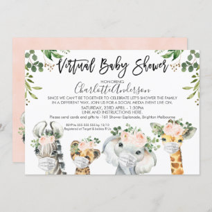 Invitation Baby shower virtuel Masquer les animaux Safari 