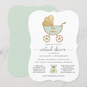 Invitation Baby shower virtuel Migné Retro Carriage Mint Or