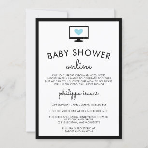 Invitation Baby-Shower Virtuel Minimaliste Bleu Chic
