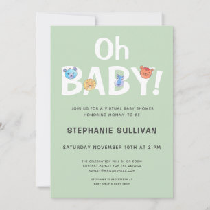 Invitation Baby shower virtuel moderne Oh Baby Green