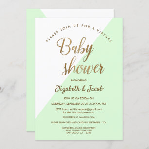 Invitation Baby shower virtuel moderne vert neutre pour les f