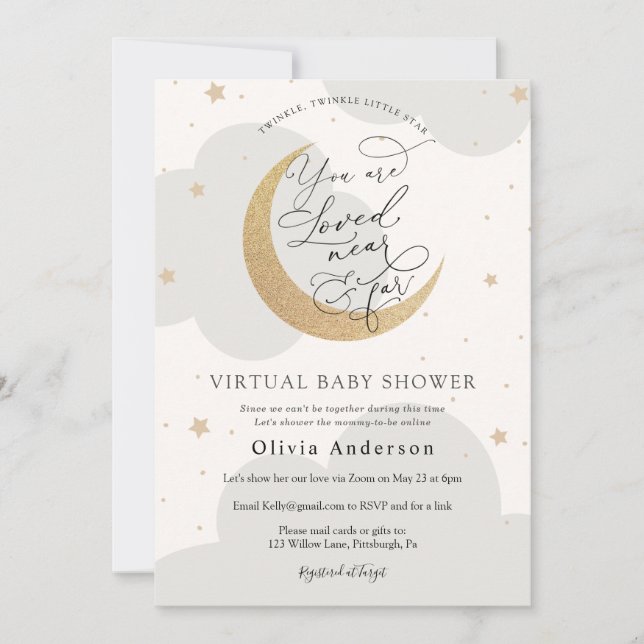 Invitation Baby shower virtuel Neutral Twinkle Star et la Lun (Devant)