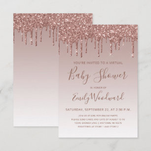 Invitation Baby Shower Virtuel Paillettes Rose Gold