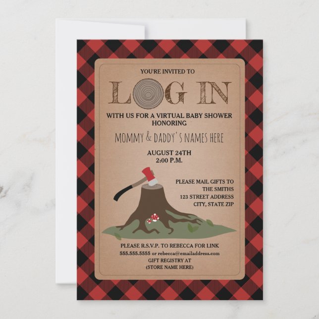 Invitation Baby shower Virtuel Par Courrier Connexion Lumberj (Devant)