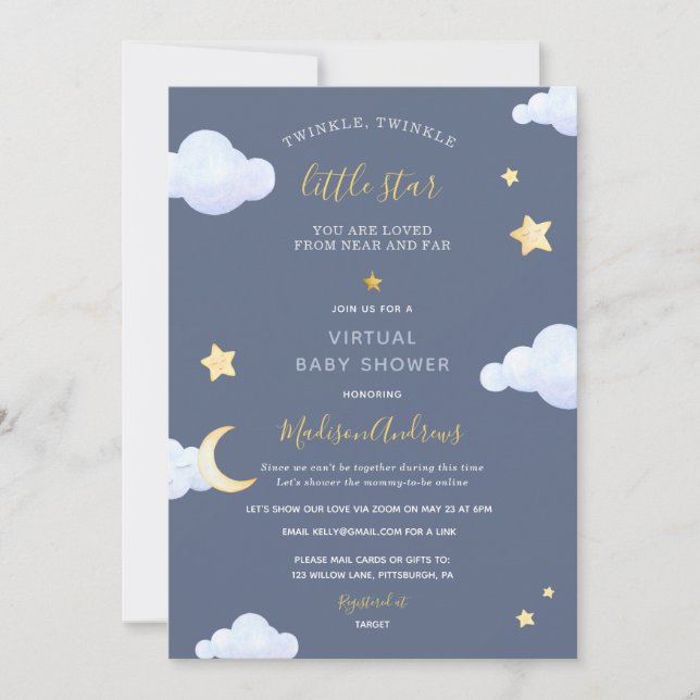 Invitation Baby shower virtuel par Mail Twinkle Little Star (Devant)