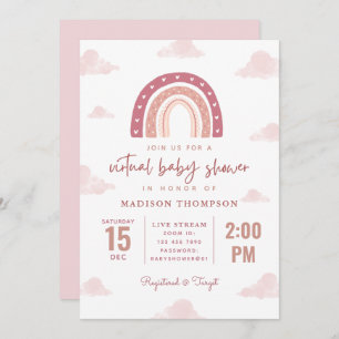 Invitation Baby shower virtuel Pastel Pink Rainbow Nuages