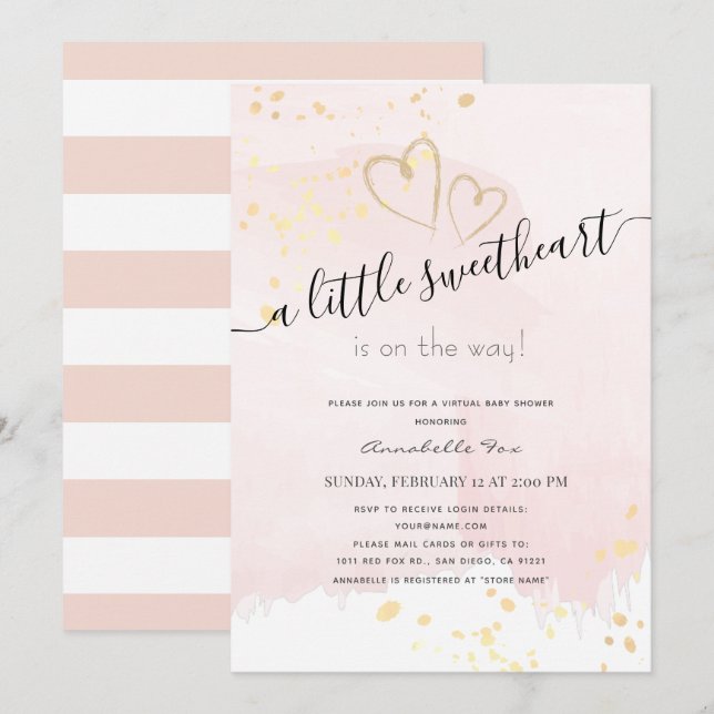 Invitation Baby shower virtuel Pink x Gold Sweetheart (Devant / Derrière)