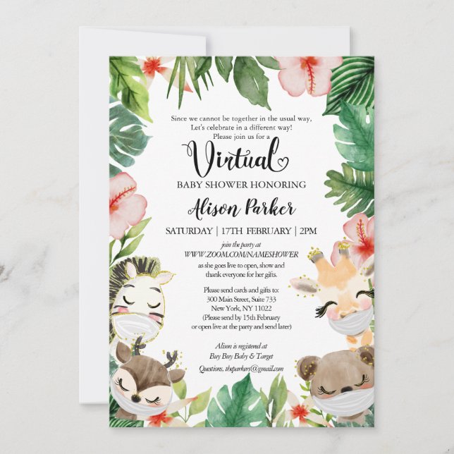 Invitation Baby shower virtuel pour filles | Amis Safari (Devant)