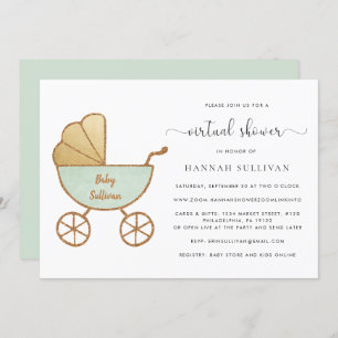 Invitation Baby shower virtuel Retro Carriage Watercolor Mint