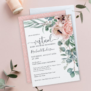 Invitation Baby shower virtuel rose et beige Floral