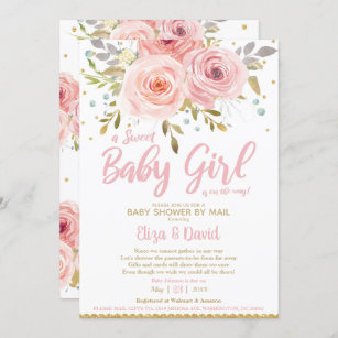 Invitation Baby shower virtuel rose flou floral par Mail Girl
