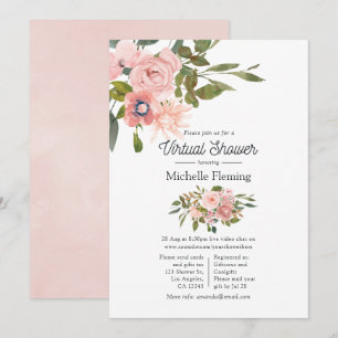 Invitation Baby Shower Virtuel Rose Gold et Blush Floral