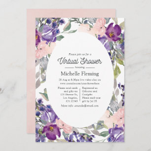 Invitation Baby shower virtuel rose, violet et prune