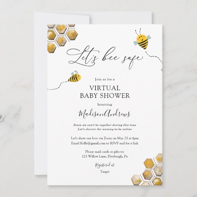 Invitation Baby shower virtuel sans risque (Devant)
