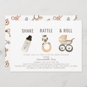 Invitation Baby shower virtuel Shake Rattle & Roll Boho