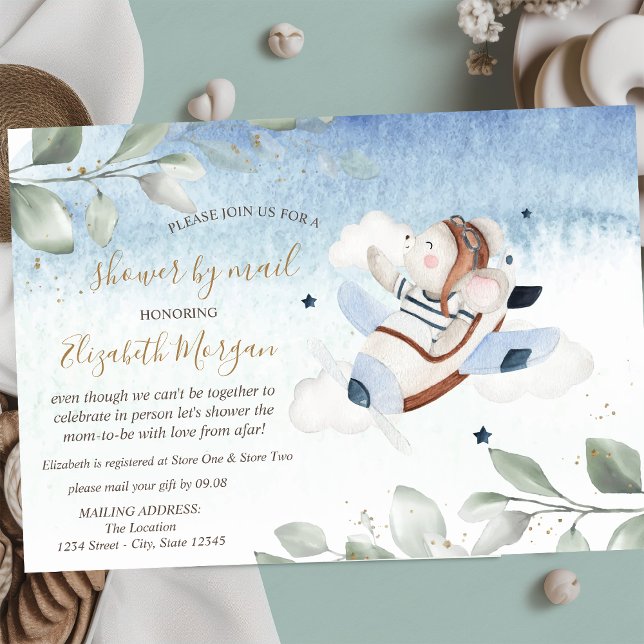 Invitation Baby shower virtuel souris avion par courrier (Créateur téléchargé)