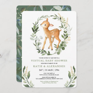 Invitation Baby shower virtuel Sweet Deer Woodland Greenery