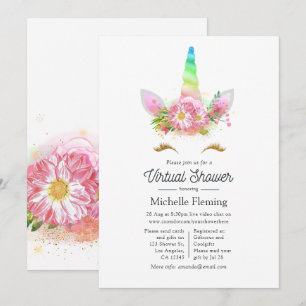 Invitation Baby shower virtuel Unicorn arc-en-ciel rose Flora