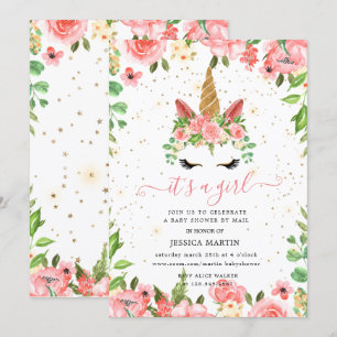 Invitation baby shower virtuel unicorne floral brillant