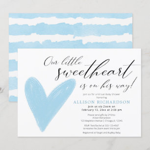 Invitation Baby shower virtuel Valentines modernes bleu blanc