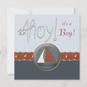 Invitation Baby Shower Voilier Bleu Rouge
