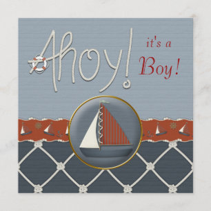 Invitation Baby Shower Voilier Rouge et Bleu