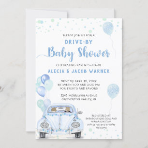 Invitation Baby shower Voiture Bleu Ballots