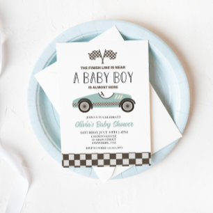 Invitation Baby Shower Voiture de Course Bleue