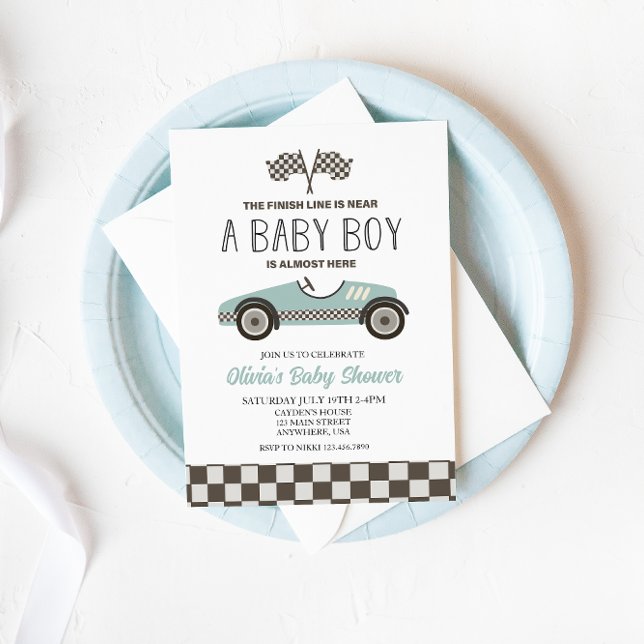 Invitation Baby Shower Voiture de Course Bleue (Créateur téléchargé)